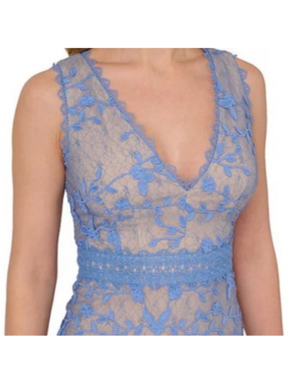 NWT Adrianna Pappell periwinkle embroidered Lace V-Neck Evening Gown dress - Picture 2 of 6